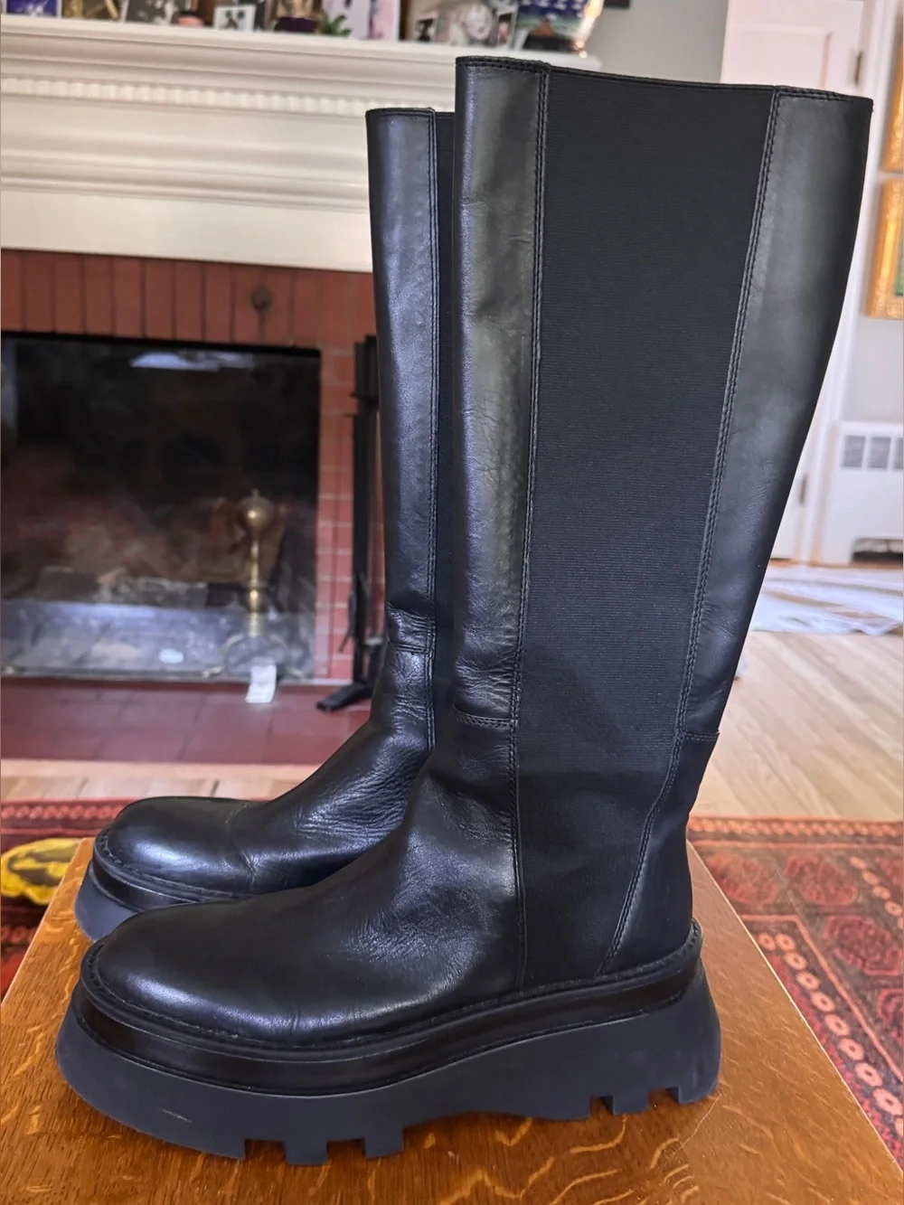 Zara Women's Black Platform Knee-High Leather Boots